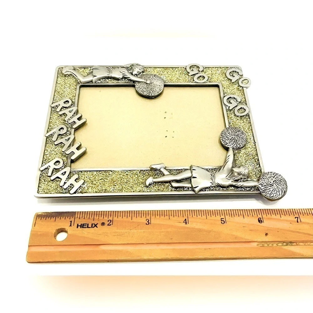 Cheerleader Picture Frame 3.25 x 4.5” Photo Pewter like Metal Gold Sparkle